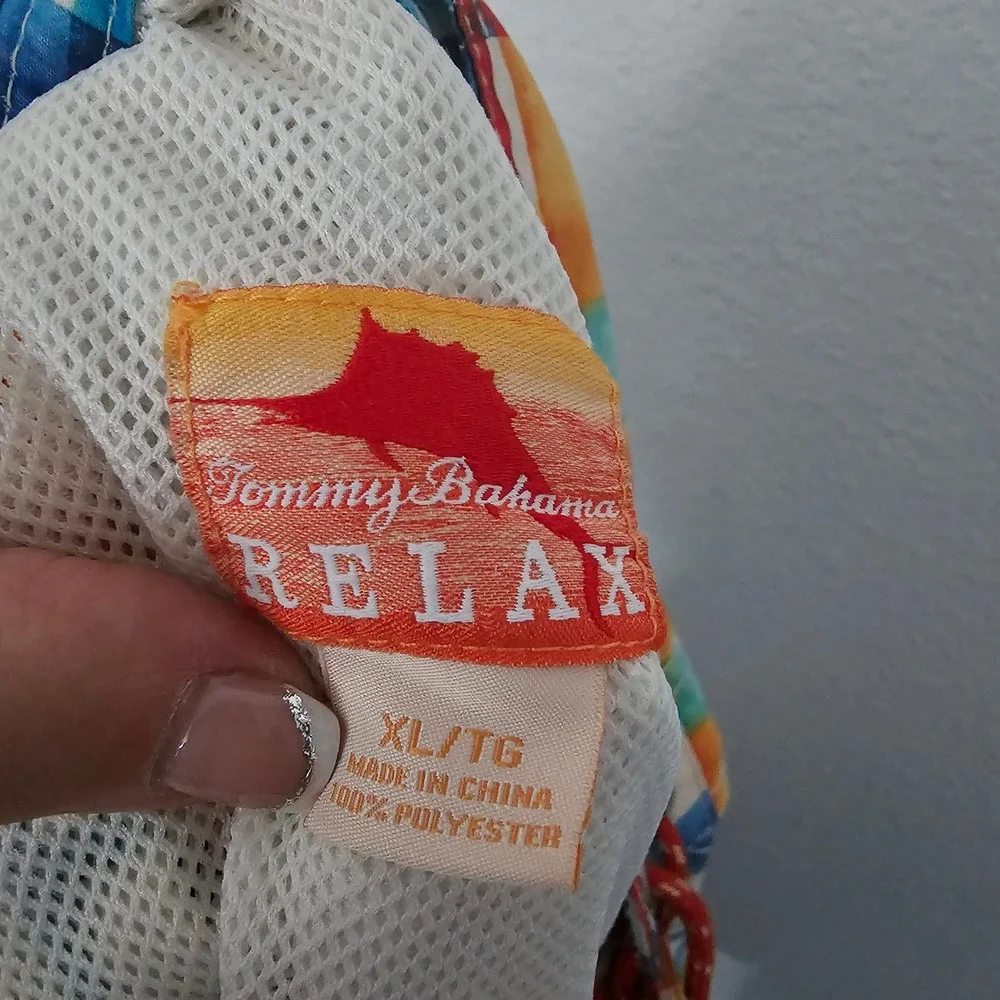 Tommy Bahama Relax Mens XL Plaid Swim Trunks Blue Orange Board Shorts Mesh Liner